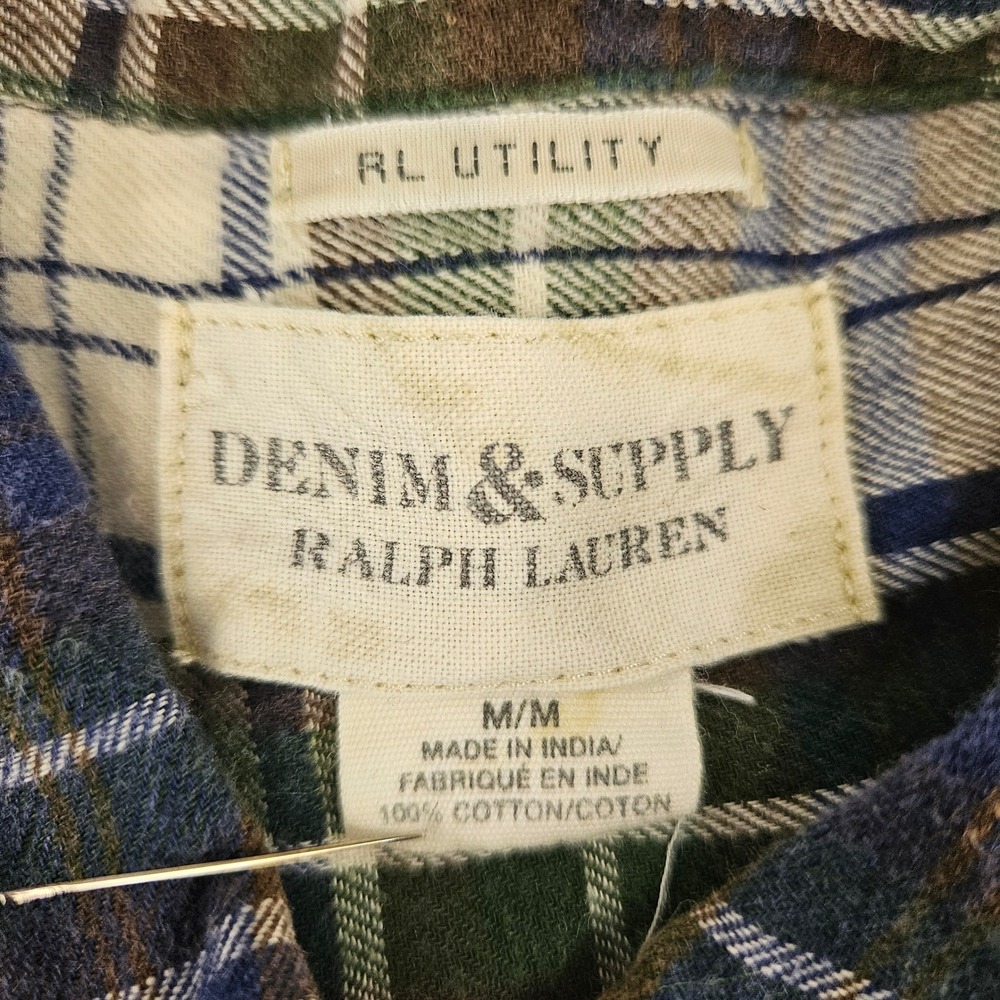 DENIM & SUPPLY RALPH LAUREN | Green Blue Plaid Flannel Shirt Medium RL Utility - Picture 3 of 12